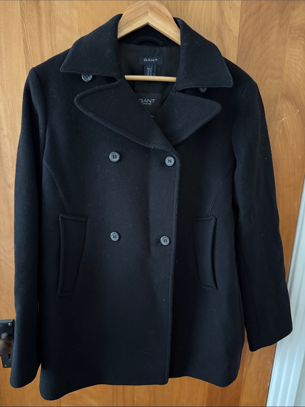 GANT Black Double-Breasted Wool Pea Coat